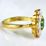 Ellibelle Jewellery Vintage 1988 Emerald & Diamond 18ct Gold Cluster Engagement Ring (0.85cts)