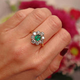 Ellibelle Jewellery Vintage 1988 Emerald & Diamond 18ct Gold Cluster Engagement Ring (0.85cts)