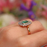 Ellibelle Jewellery Vintage 1988 Emerald & Diamond 18ct Gold Cluster Engagement Ring (2.17cts)