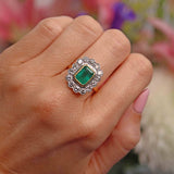 Ellibelle Jewellery Vintage 1988 Emerald & Diamond 18ct Gold Cluster Engagement Ring (2.17cts)