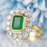 Ellibelle Jewellery Vintage 1988 Emerald & Diamond 18ct Gold Cluster Engagement Ring (2.17cts)