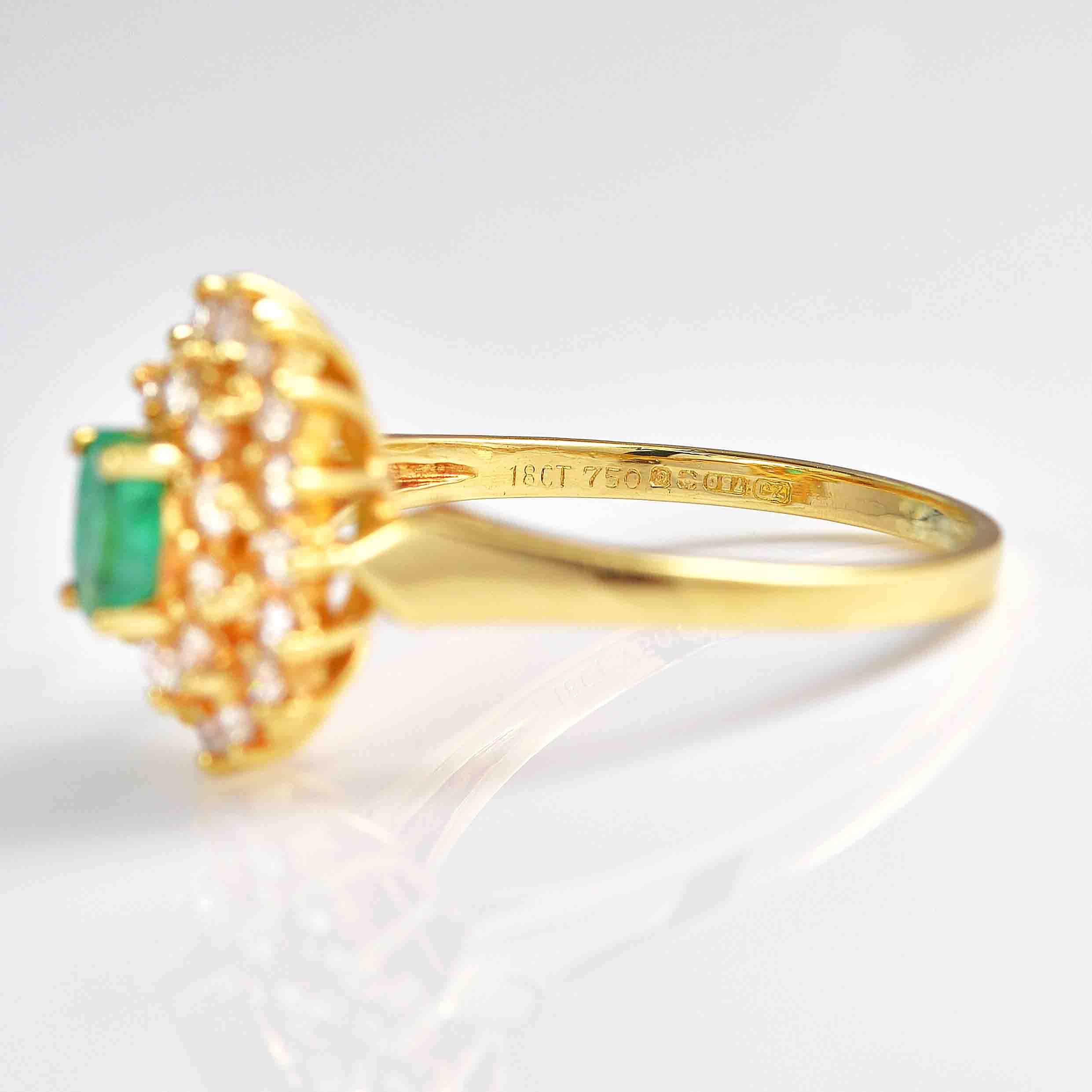 Ellibelle Jewellery Vintage 1988 Emerald & Diamond 18ct Gold Cluster Ring