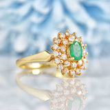 Ellibelle Jewellery Vintage 1988 Emerald & Diamond 18ct Gold Cluster Ring