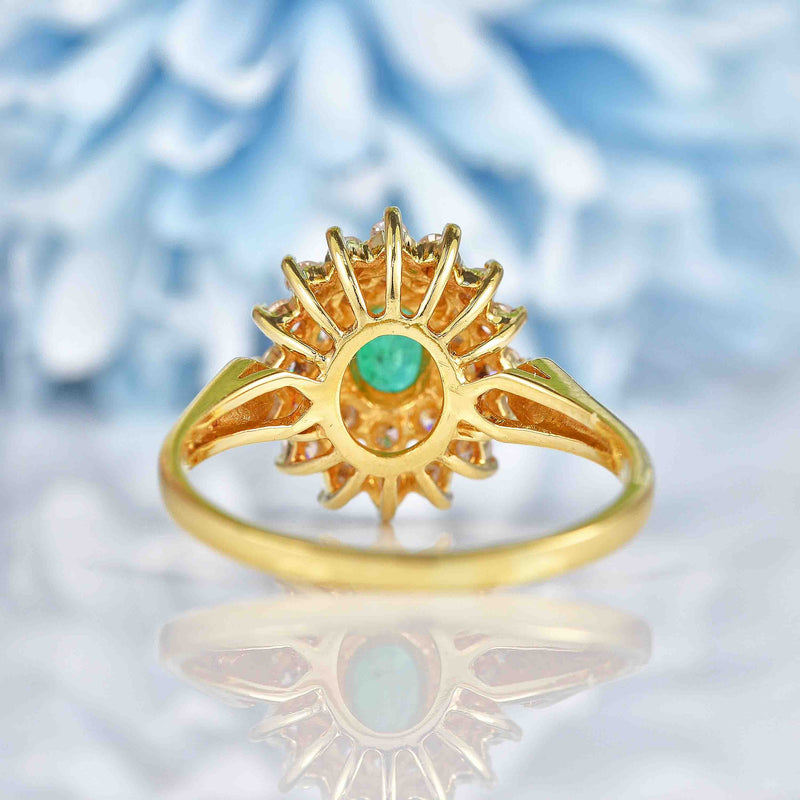 Ellibelle Jewellery Vintage 1988 Emerald & Diamond 18ct Gold Cluster Ring