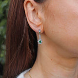 Ellibelle Jewellery Vintage 1988 Emerald & Diamond 18ct Gold Pear-Shaped Cluster Drop Earrings