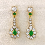 Ellibelle Jewellery Vintage 1988 Emerald & Diamond 18ct Gold Pear-Shaped Cluster Drop Earrings