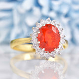 Ellibelle Jewellery Vintage 1988 Fire Opal & Diamond 18ct Gold Cluster Ring