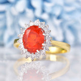 Ellibelle Jewellery Vintage 1988 Fire Opal & Diamond 18ct Gold Cluster Ring