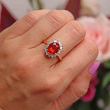 Ellibelle Jewellery Vintage 1988 Fire Opal & Diamond 18ct Gold Cluster Ring