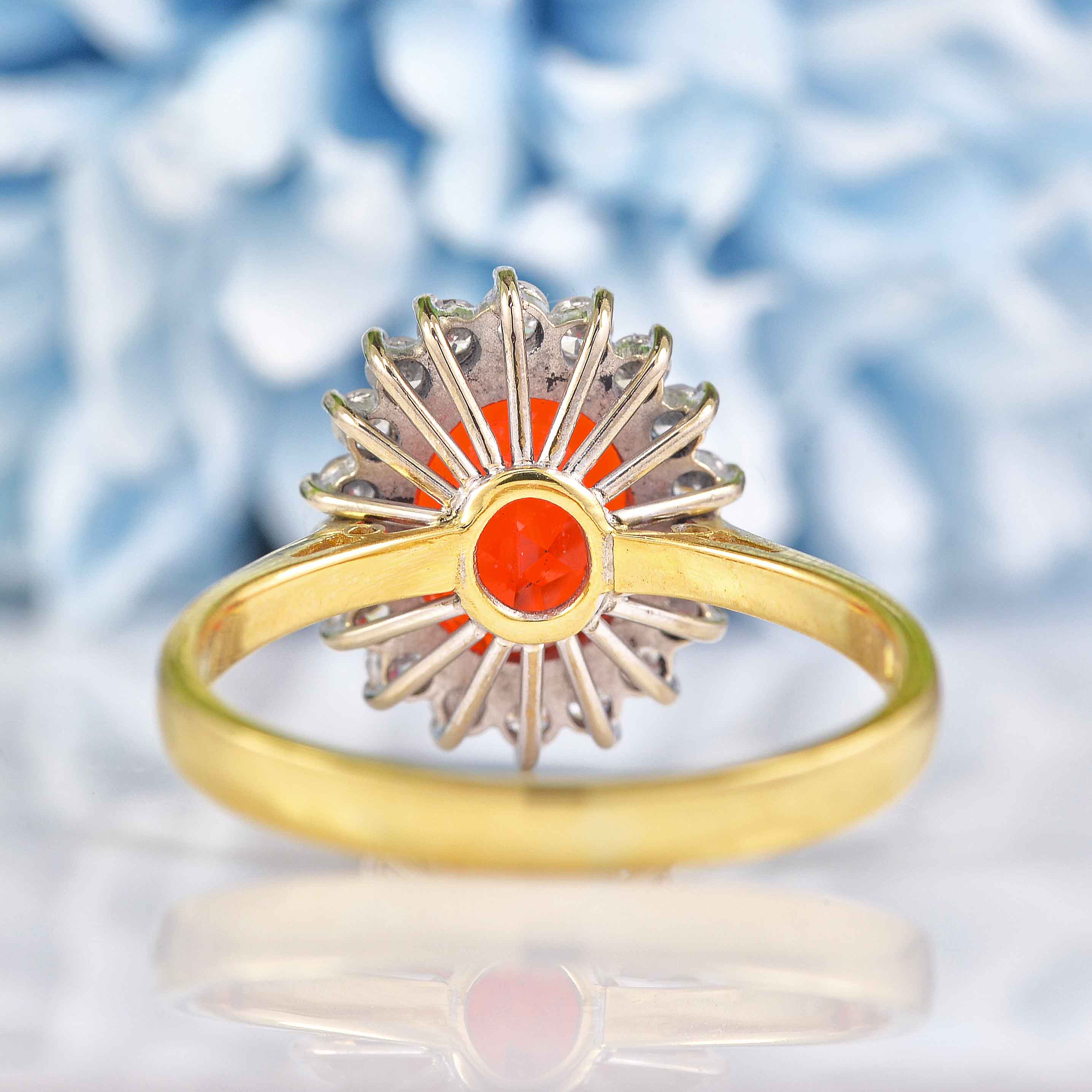 Ellibelle Jewellery Vintage 1988 Fire Opal & Diamond 18ct Gold Cluster Ring