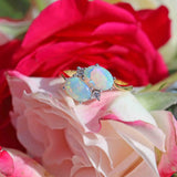 Ellibelle Jewellery Vintage 1988 Opal & Diamond 18ct Gold Two-Stone Crossover Ring