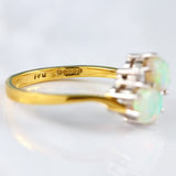 Ellibelle Jewellery Vintage 1988 Opal & Diamond 18ct Gold Two-Stone Crossover Ring