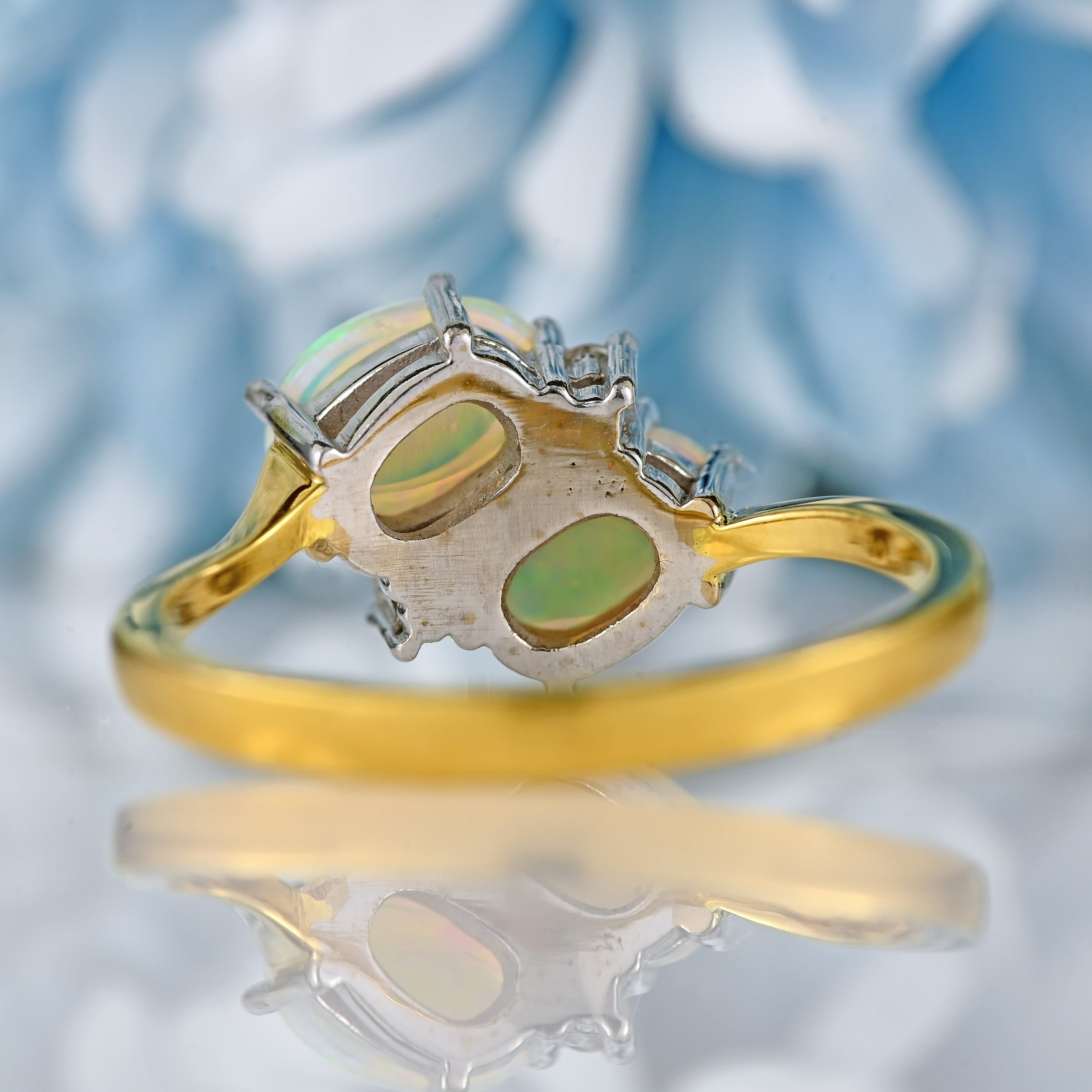 Ellibelle Jewellery Vintage 1988 Opal & Diamond 18ct Gold Two-Stone Crossover Ring
