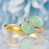 Ellibelle Jewellery Vintage 1988 Opal & Diamond 18ct Gold Two-Stone Crossover Ring