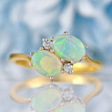 Ellibelle Jewellery Vintage 1988 Opal & Diamond 18ct Gold Two-Stone Crossover Ring
