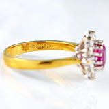 Ellibelle Jewellery Vintage 1988 Pink Sapphire & Vari-Cut Diamond 18ct Gold Cluster Ring (0.86cts)
