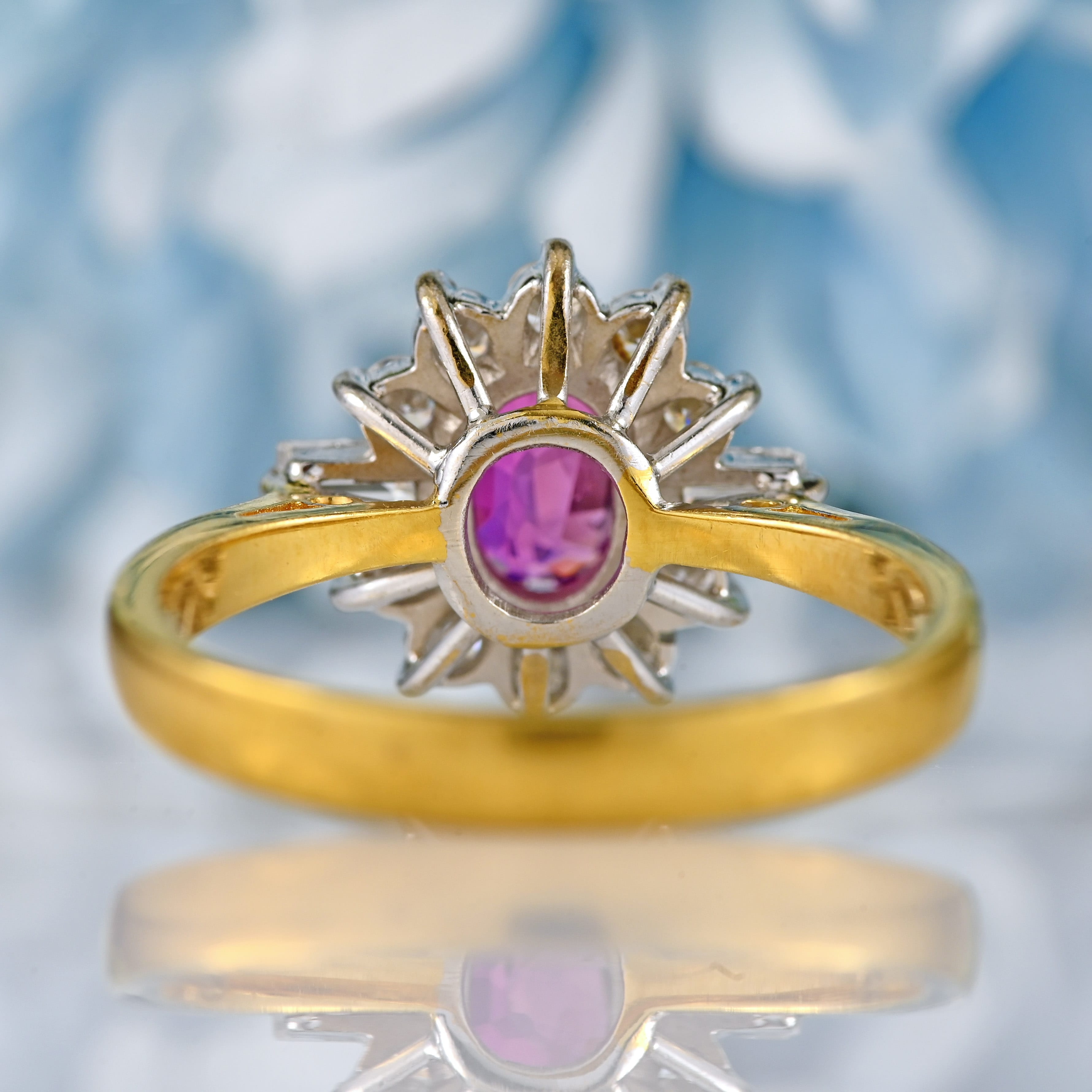 Ellibelle Jewellery Vintage 1988 Pink Sapphire & Vari-Cut Diamond 18ct Gold Cluster Ring (0.86cts)