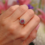 Ellibelle Jewellery Vintage 1988 Pink Sapphire & Vari-Cut Diamond 18ct Gold Cluster Ring (0.86cts)