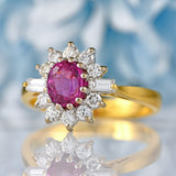 Ellibelle Jewellery Vintage 1988 Pink Sapphire & Vari-Cut Diamond 18ct Gold Cluster Ring (0.86cts)