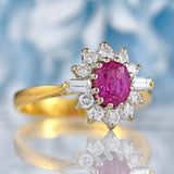 Ellibelle Jewellery Vintage 1988 Pink Sapphire & Vari-Cut Diamond 18ct Gold Cluster Ring (0.86cts)