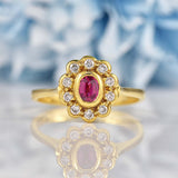 Ellibelle Jewellery Vintage 1988 Ruby & Diamond 18ct Gold Cluster Ring