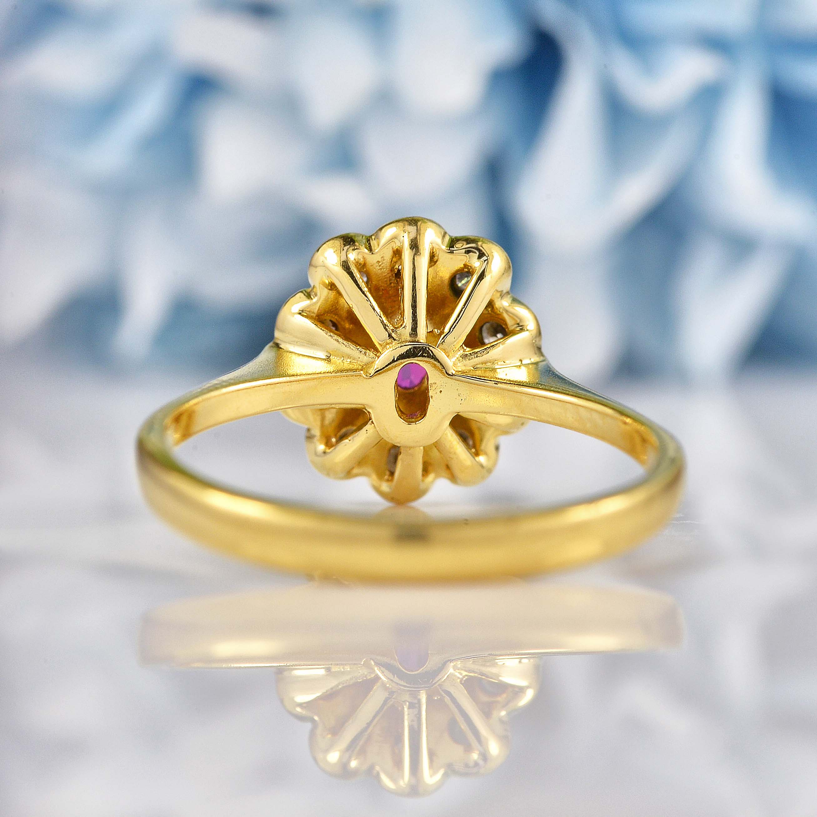 Ellibelle Jewellery Vintage 1988 Ruby & Diamond 18ct Gold Cluster Ring