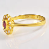 Ellibelle Jewellery Vintage 1988 Ruby & Diamond 18ct Gold Cluster Ring