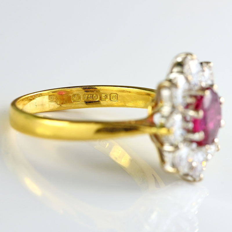 Ellibelle Jewellery Vintage 1988 Ruby & Diamond 18ct Gold Daisy Cluster Ring