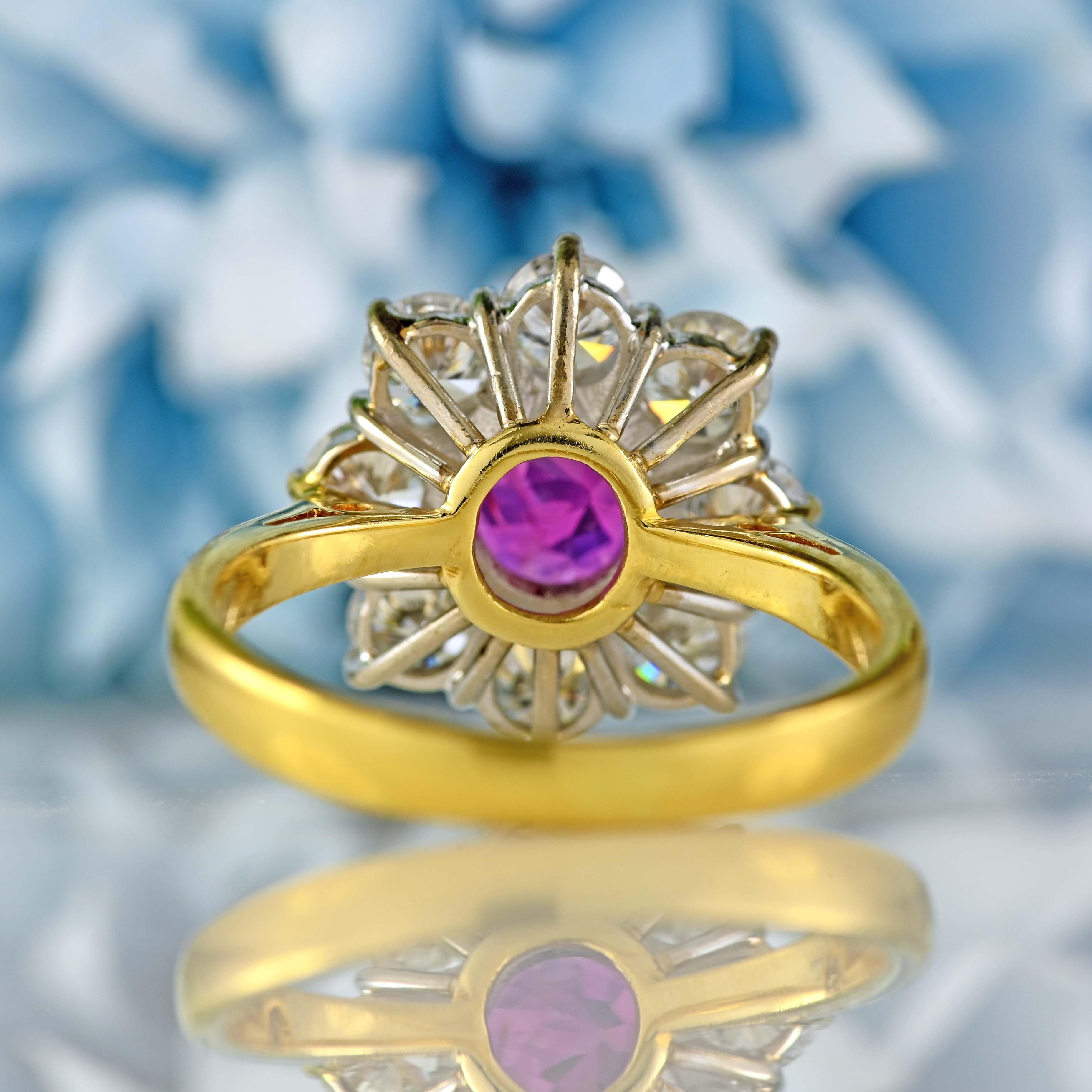 Ellibelle Jewellery Vintage 1988 Ruby & Diamond 18ct Gold Daisy Cluster Ring