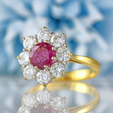 Ellibelle Jewellery Vintage 1988 Ruby & Diamond 18ct Gold Daisy Cluster Ring