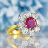 Ellibelle Jewellery Vintage 1988 Ruby & Diamond 18ct Gold Daisy Cluster Ring