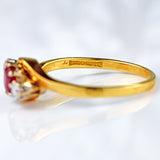 Ellibelle Jewellery Vintage 1988 Ruby & Diamond 18ct Gold Three-Stone Crossover Engagement Ring