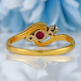 Ellibelle Jewellery Vintage 1988 Ruby & Diamond 18ct Gold Three-Stone Crossover Engagement Ring