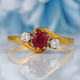 Ellibelle Jewellery Vintage 1988 Ruby & Diamond 18ct Gold Three-Stone Crossover Engagement Ring