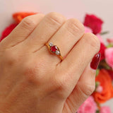 Ellibelle Jewellery Vintage 1988 Ruby & Diamond 18ct Gold Three-Stone Crossover Engagement Ring