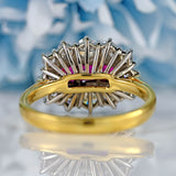 Ellibelle Jewellery Vintage 1988 Ruby & Diamond 18ct Gold Triple-Cluster Ring