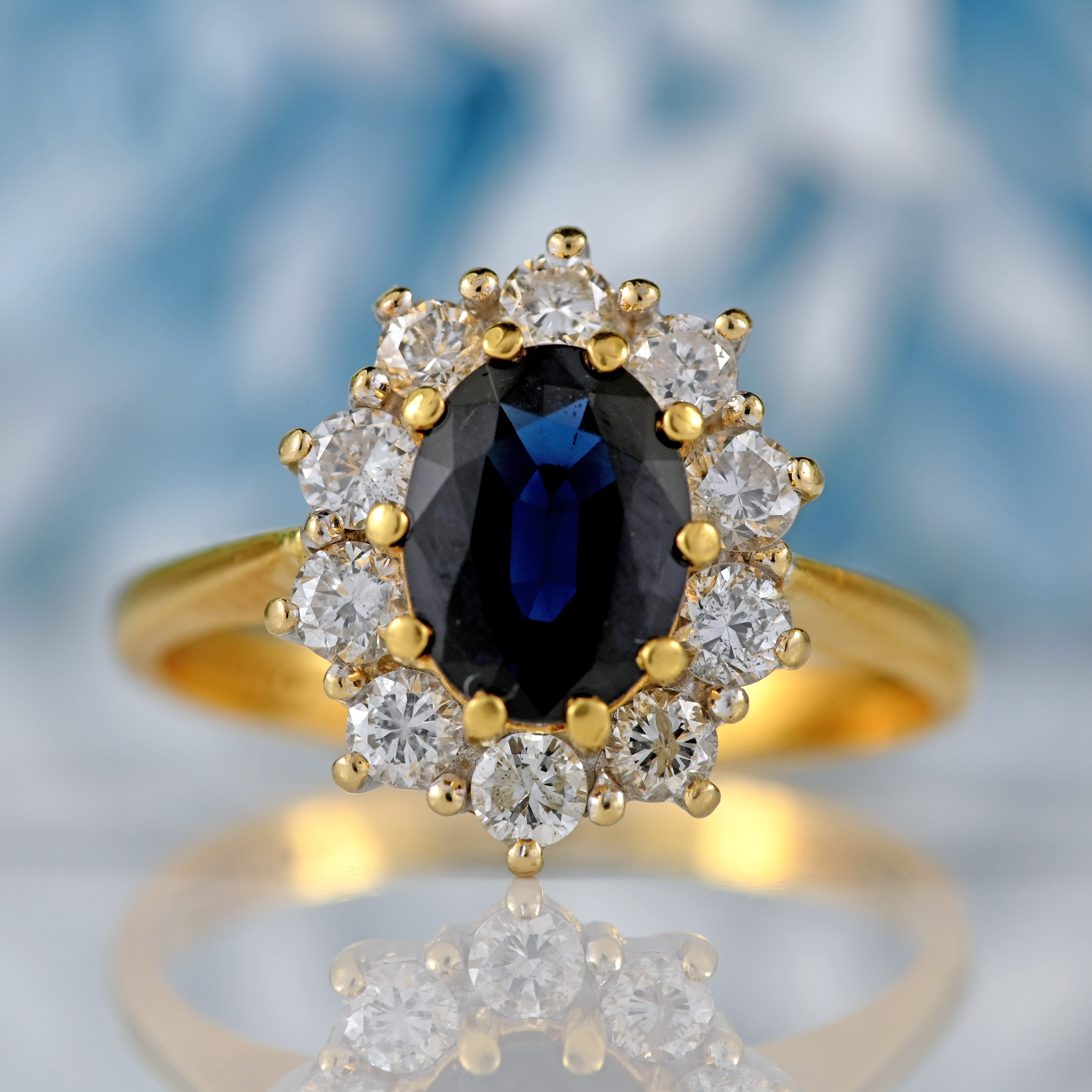 Ellibelle Jewellery Vintage 1988 Sapphire & Diamond 18ct Gold Cluster Ring (1.30cts)