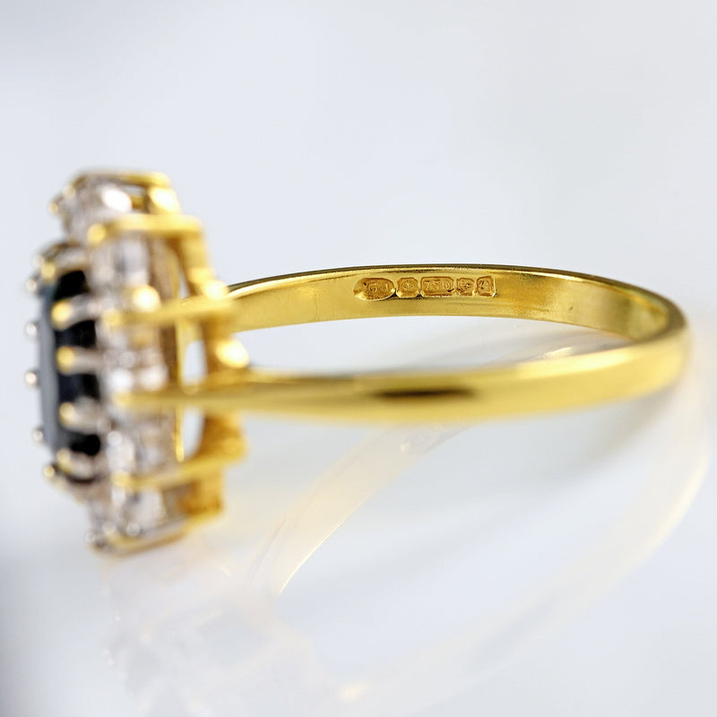 Ellibelle Jewellery Vintage 1988 Sapphire & Diamond 18ct Gold Cluster Ring