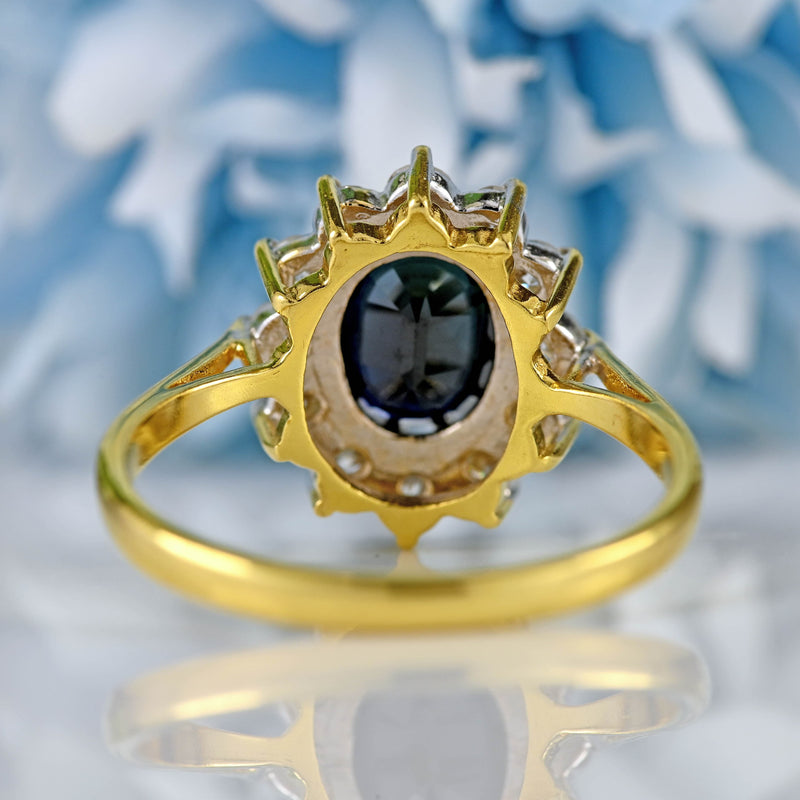 Ellibelle Jewellery Vintage 1988 Sapphire & Diamond 18ct Gold Cluster Ring