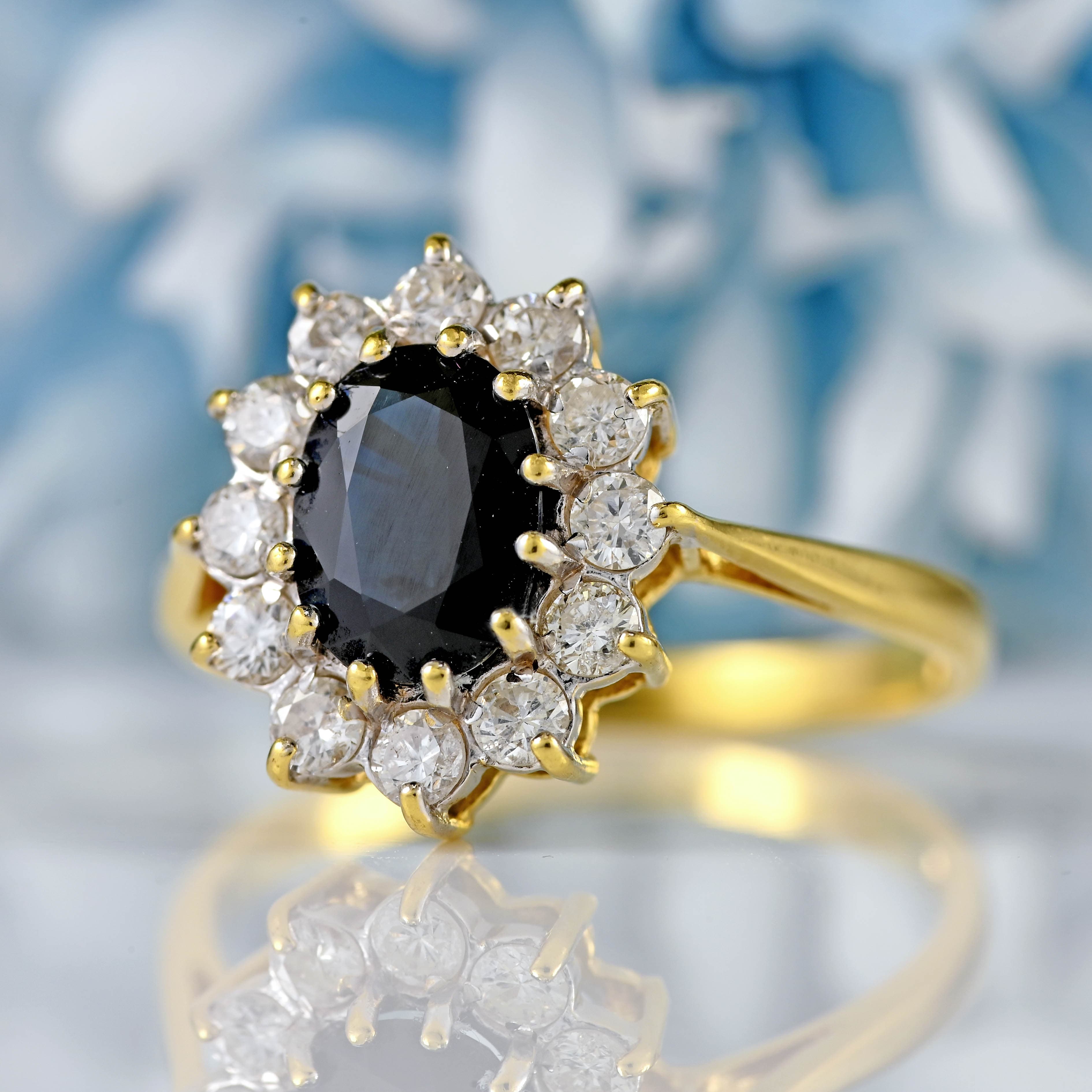 Ellibelle Jewellery Vintage 1988 Sapphire & Diamond 18ct Gold Cluster Ring