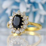 Ellibelle Jewellery Vintage 1988 Sapphire & Diamond 18ct Gold Cluster Ring