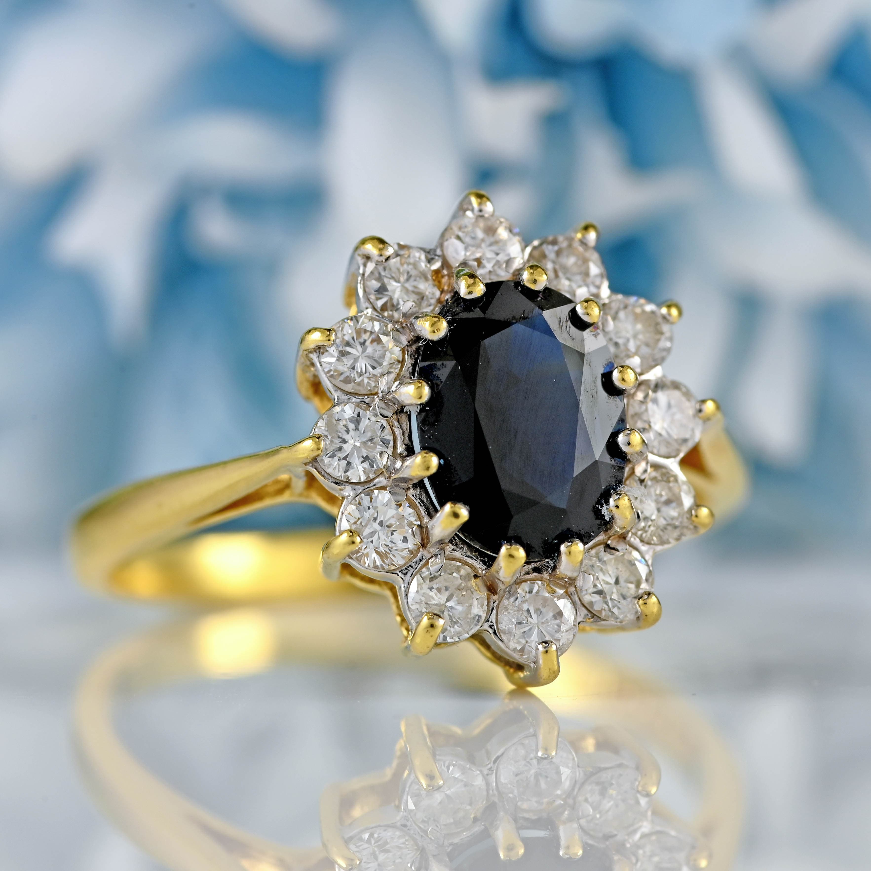Ellibelle Jewellery Vintage 1988 Sapphire & Diamond 18ct Gold Cluster Ring