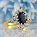 Ellibelle Jewellery Vintage 1988 Sapphire & Diamond 18ct Gold Cluster Ring