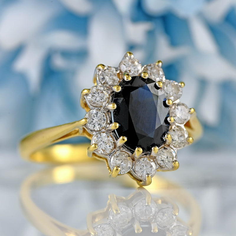 Ellibelle Jewellery Vintage 1988 Sapphire & Diamond 18ct Gold Cluster Ring