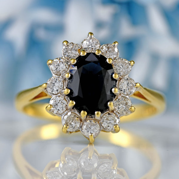 Ellibelle Jewellery Vintage 1988 Sapphire & Diamond 18ct Gold Cluster Ring
