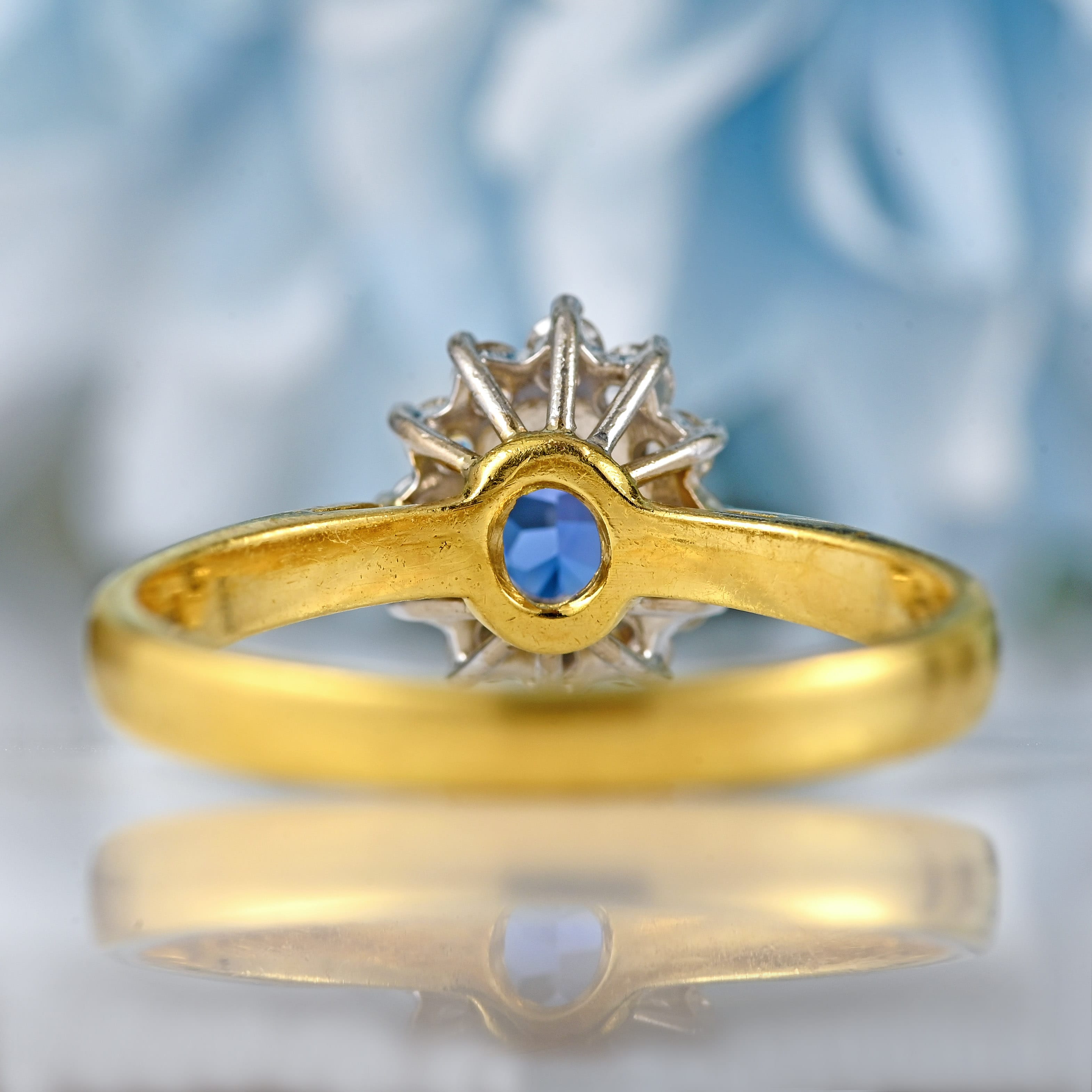 Ellibelle Jewellery Vintage 1988 Sapphire & Diamond 18ct Gold Cluster Ring