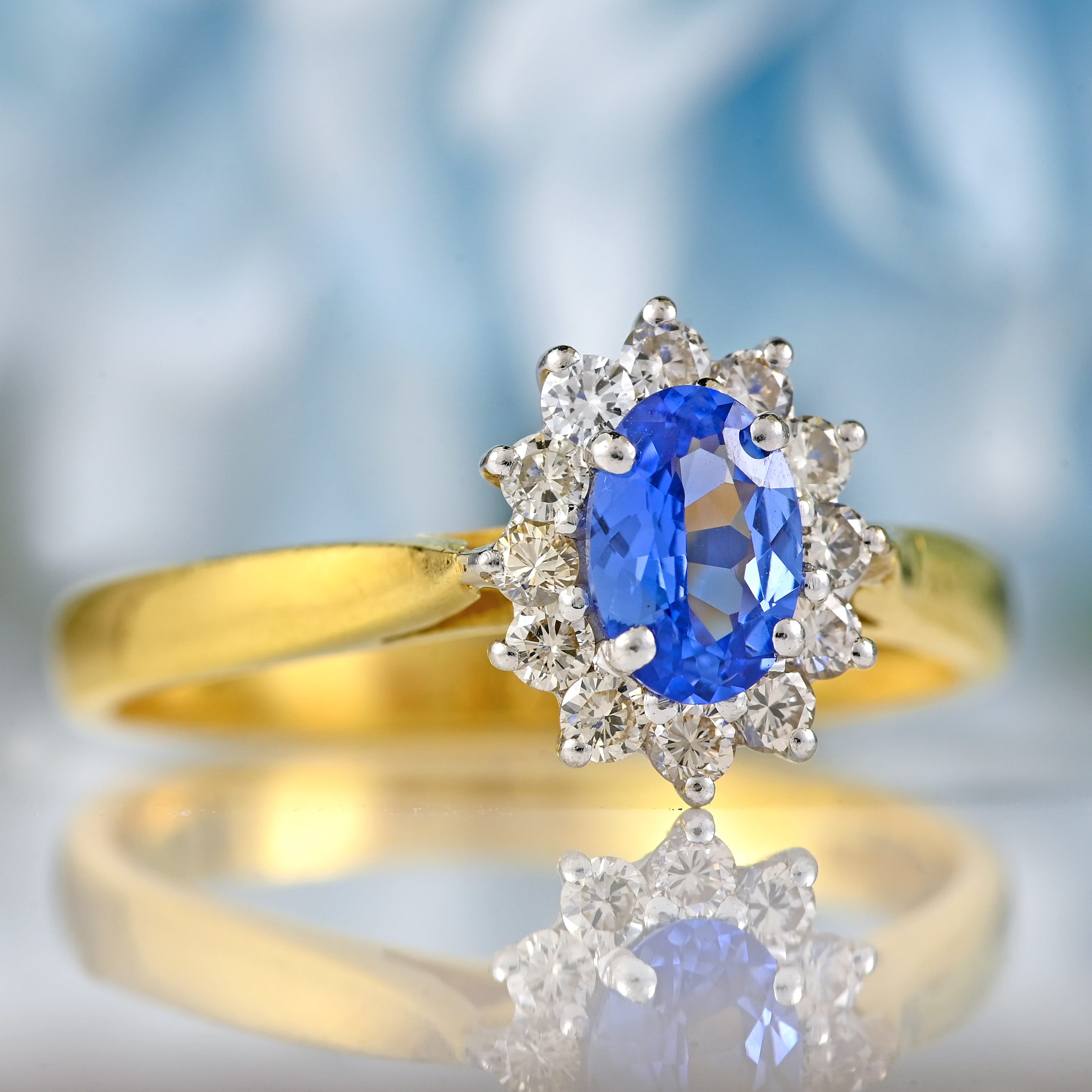Ellibelle Jewellery Vintage 1988 Sapphire & Diamond 18ct Gold Cluster Ring