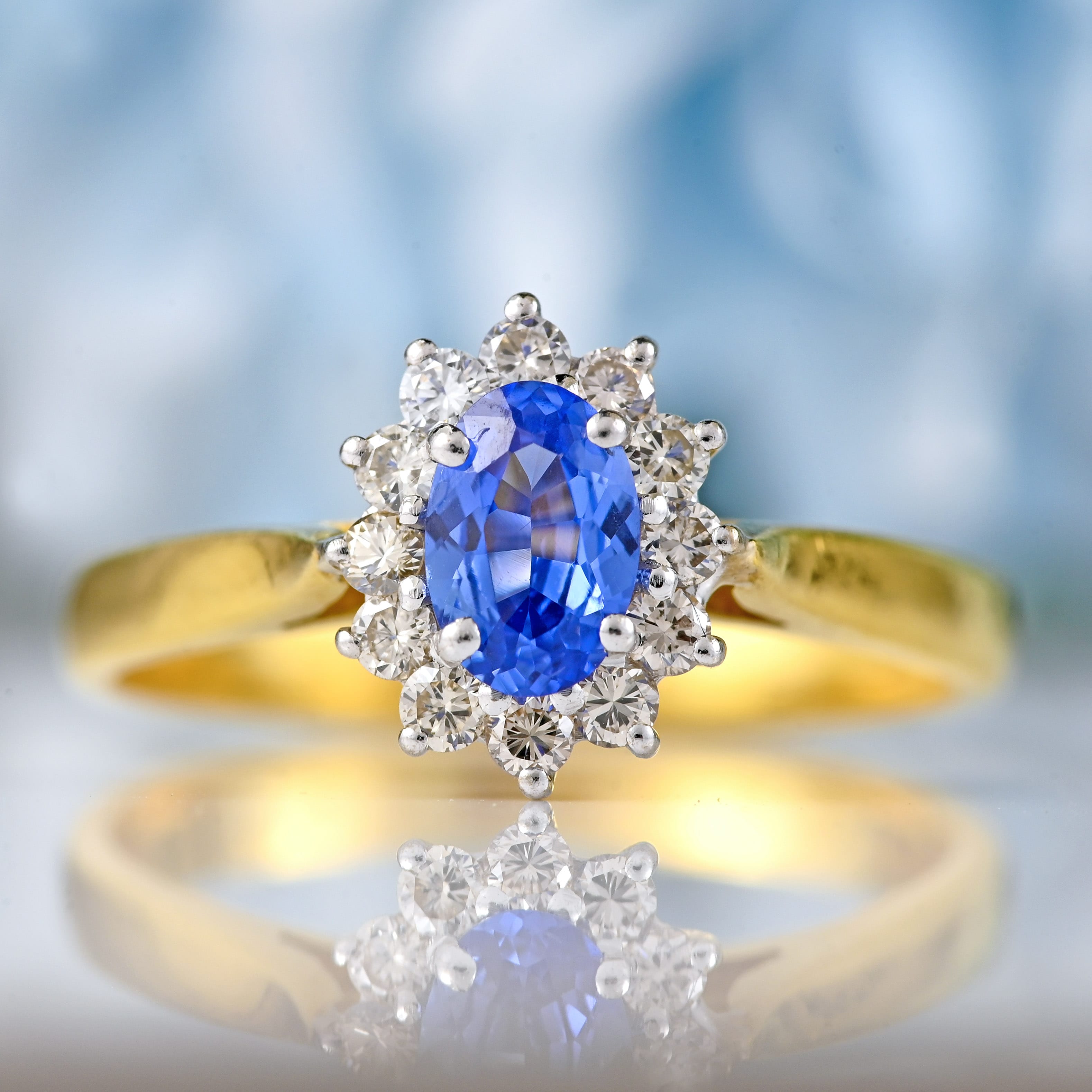 Ellibelle Jewellery Vintage 1988 Sapphire & Diamond 18ct Gold Cluster Ring