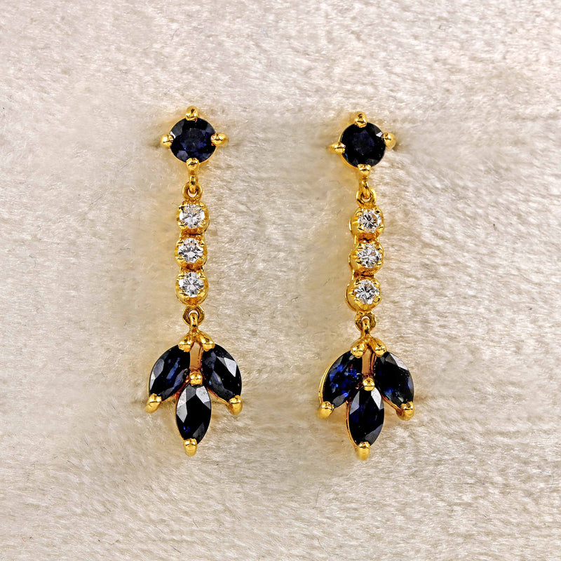 Ellibelle Jewellery Vintage 1988 Sapphire & Diamond 18ct Gold Drop Earrings