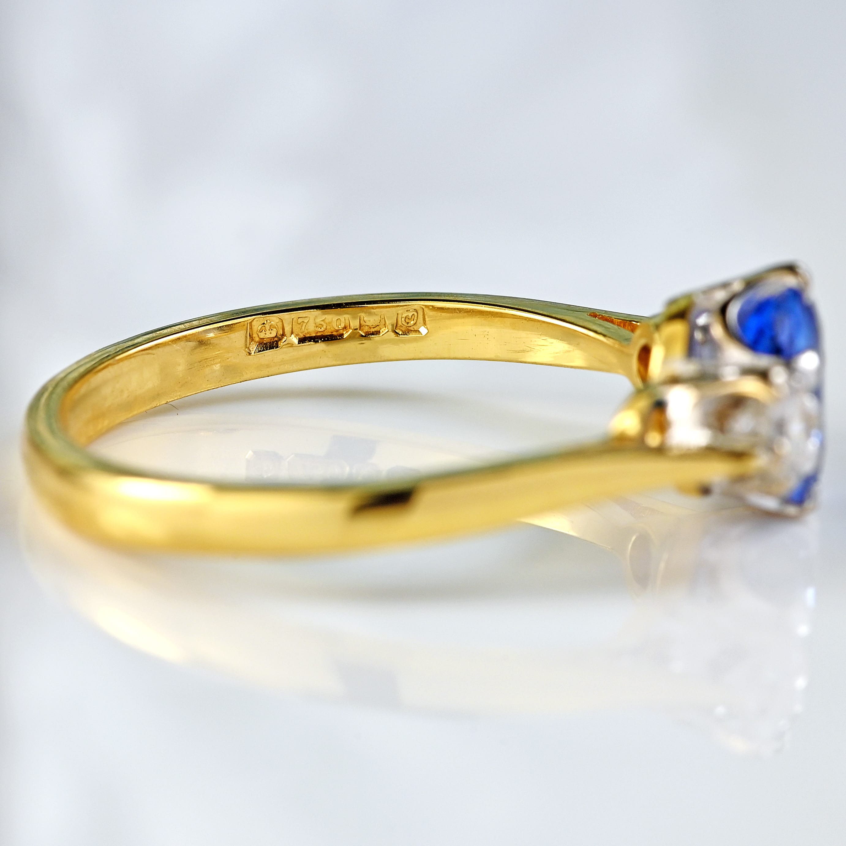 Ellibelle Jewellery Vintage 1988 Sapphire & Diamond 18ct Gold Three-Stone Trilogy Ring